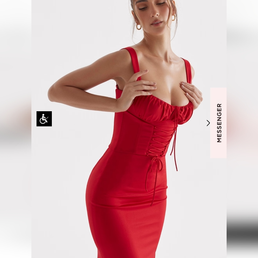 House of CB Red Midi Dress with Corset Lace-Up